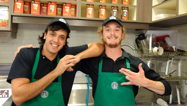 barmen in Starbucks Cafe