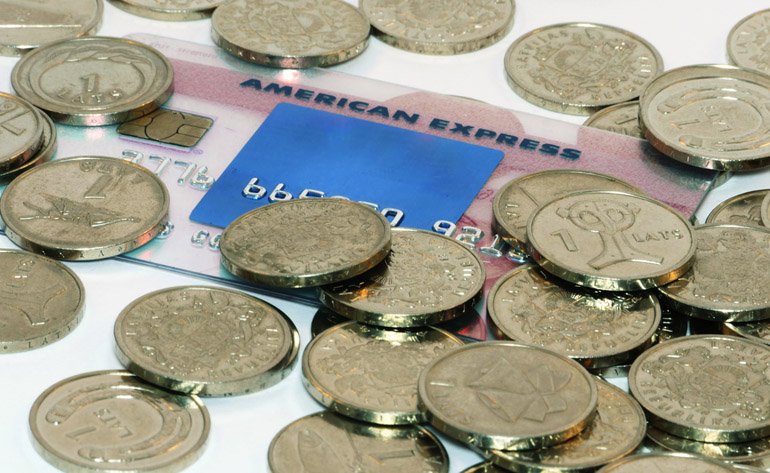 American Express with coins